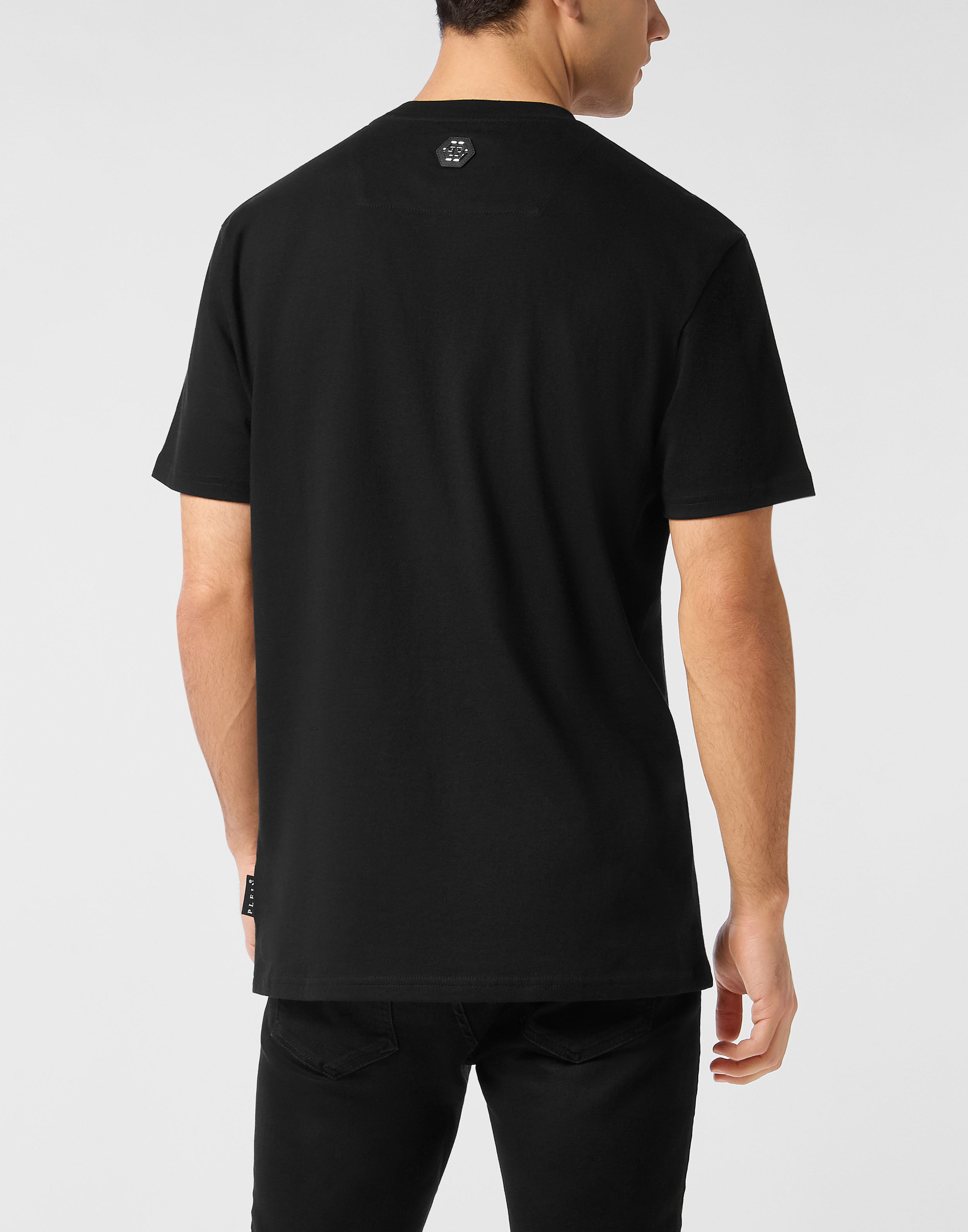 T-shirt col rond tête de mort strass