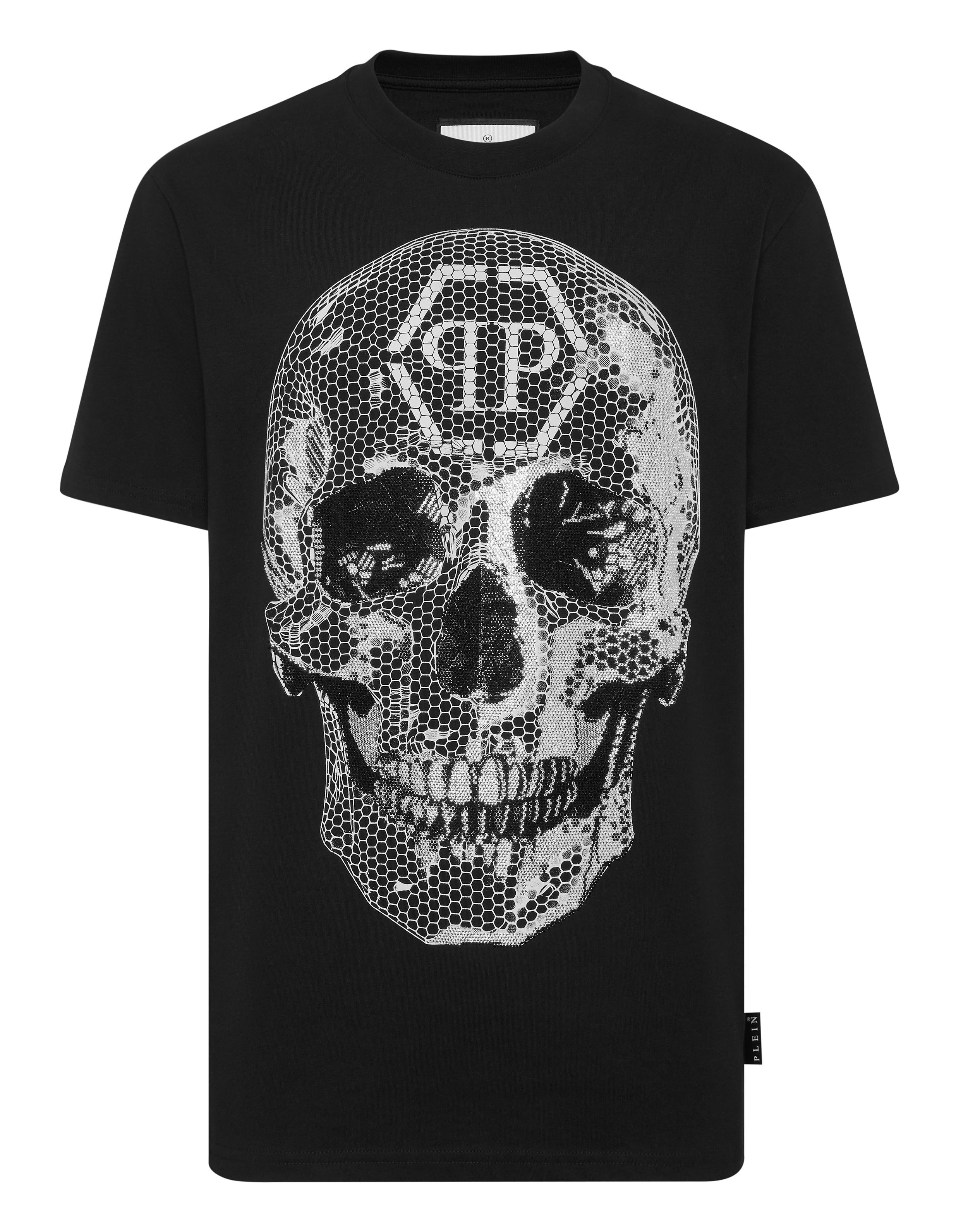 T-shirt col rond tête de mort strass