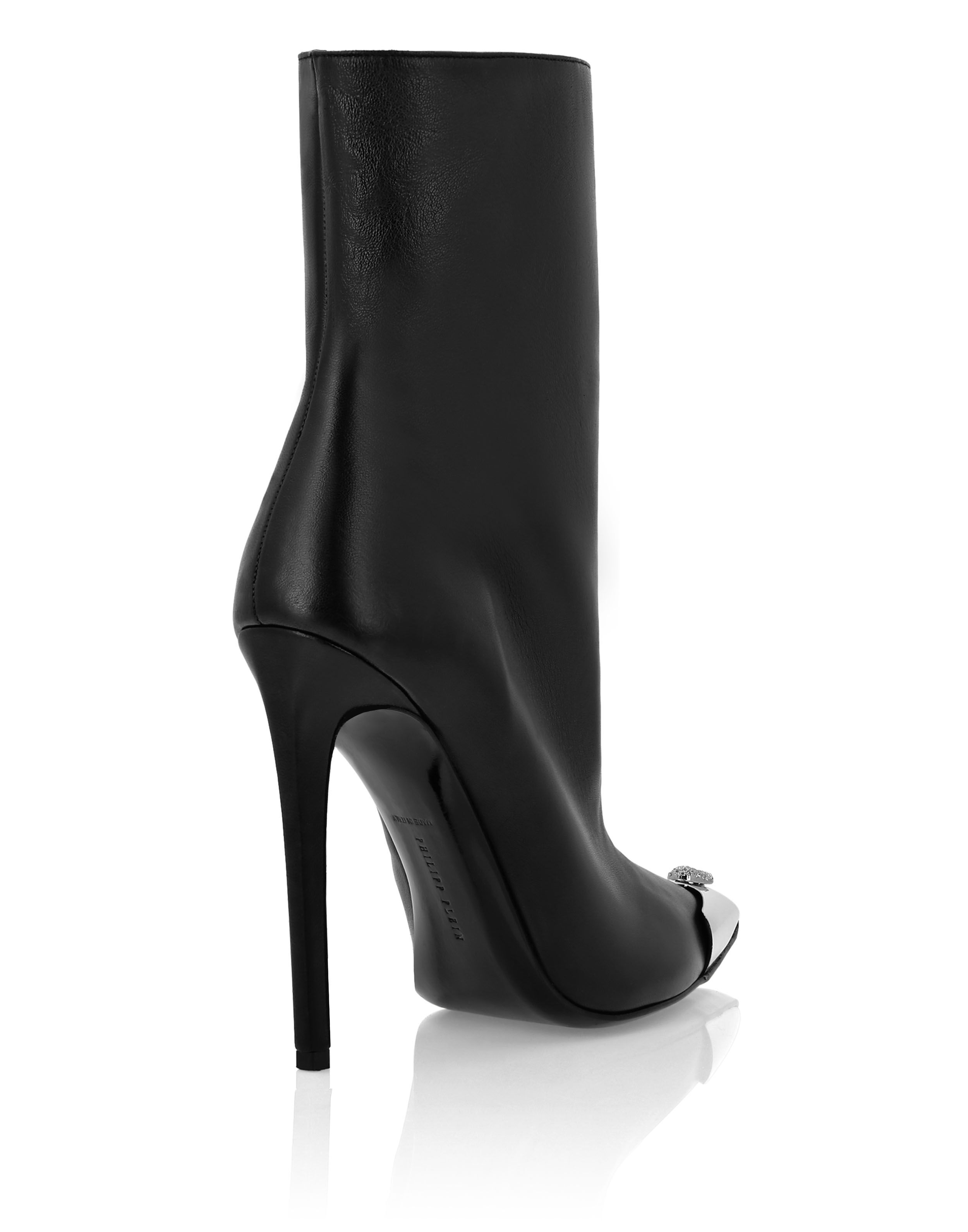 Bottes en cuir à talons hauts Mid Skull strass