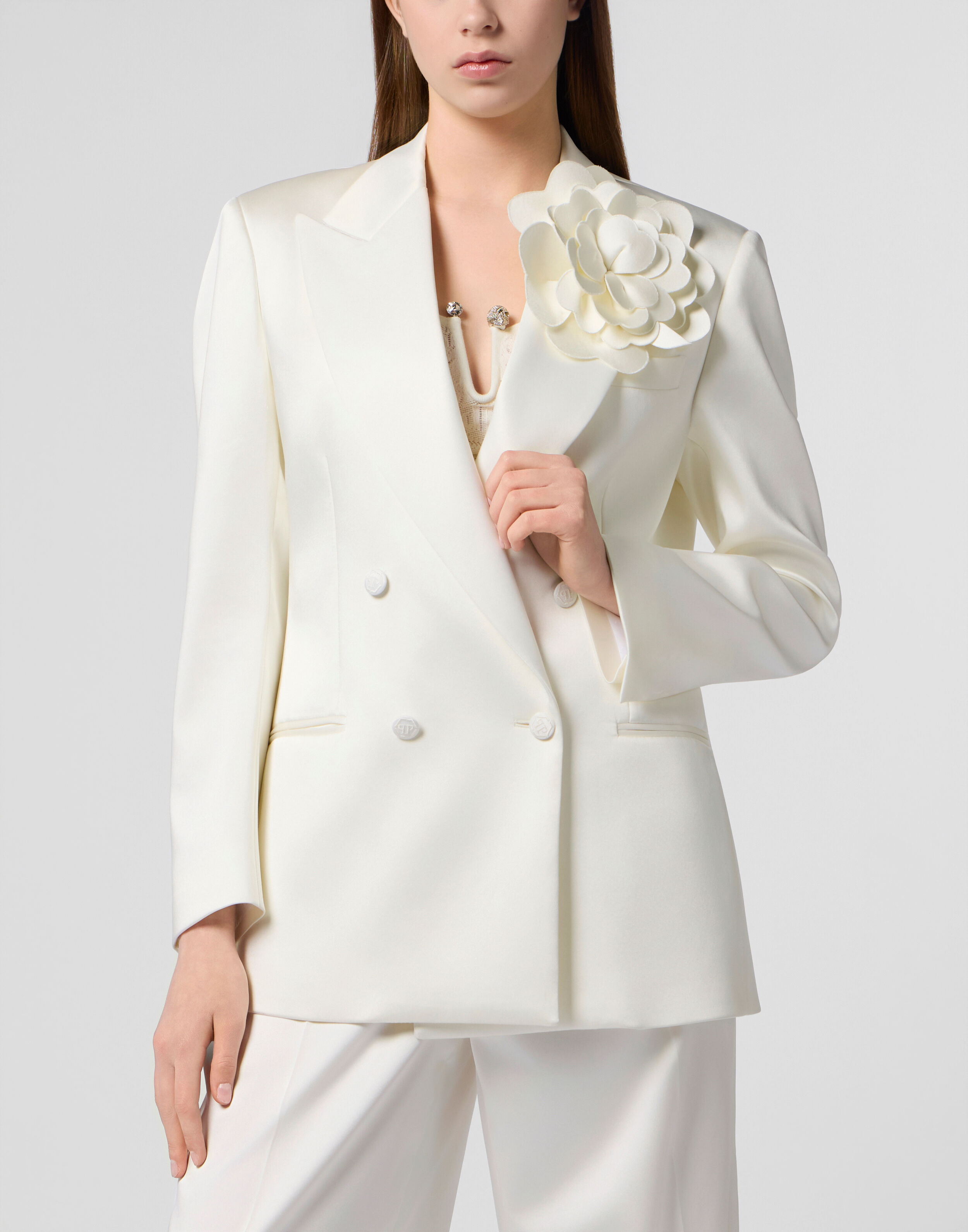 Blazer en satin à double boutonnage Roses