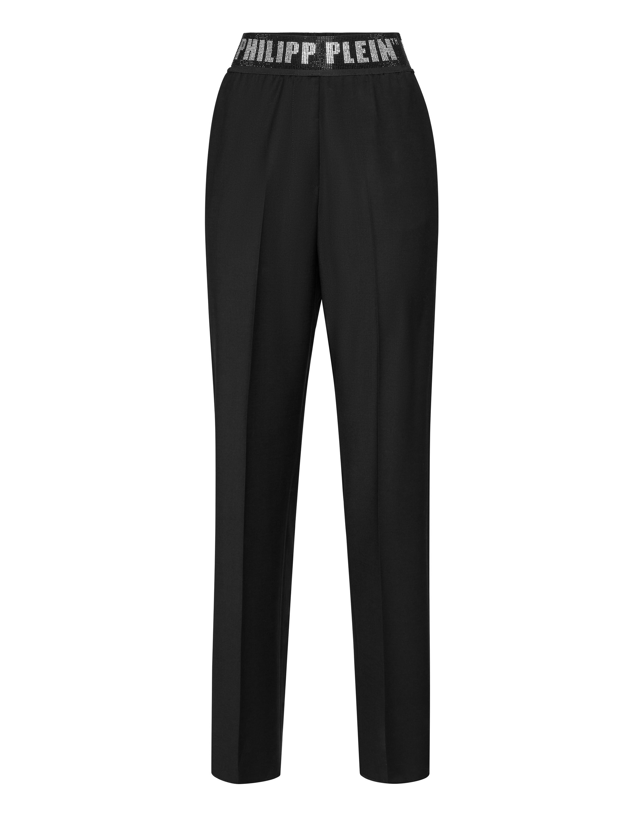 Pantalon classique en laine avec élastique et strass