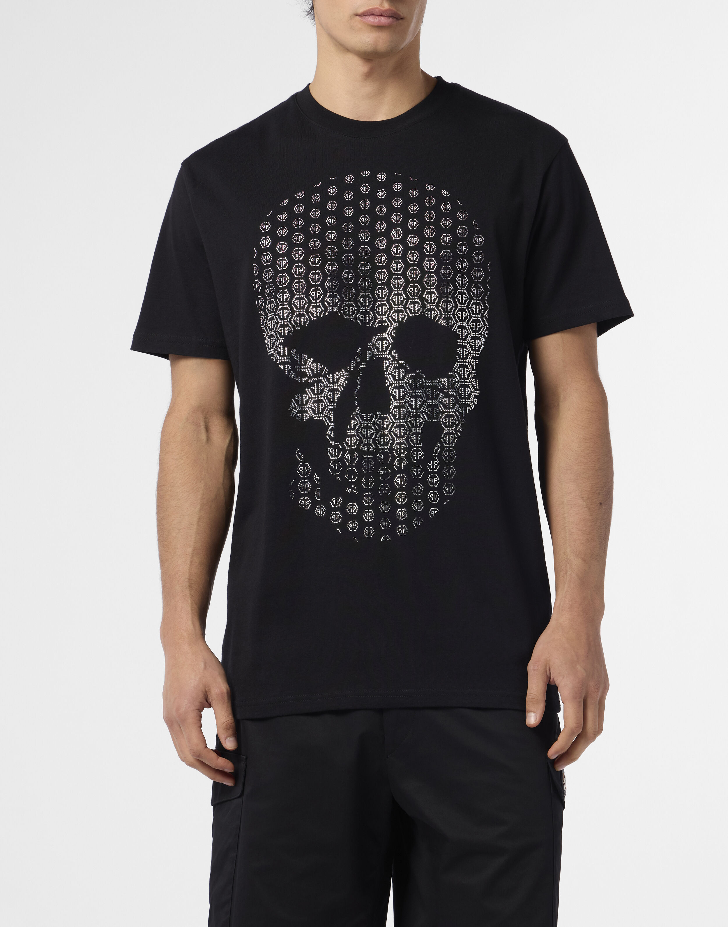 T-shirt col rond crâne strass crâne strass