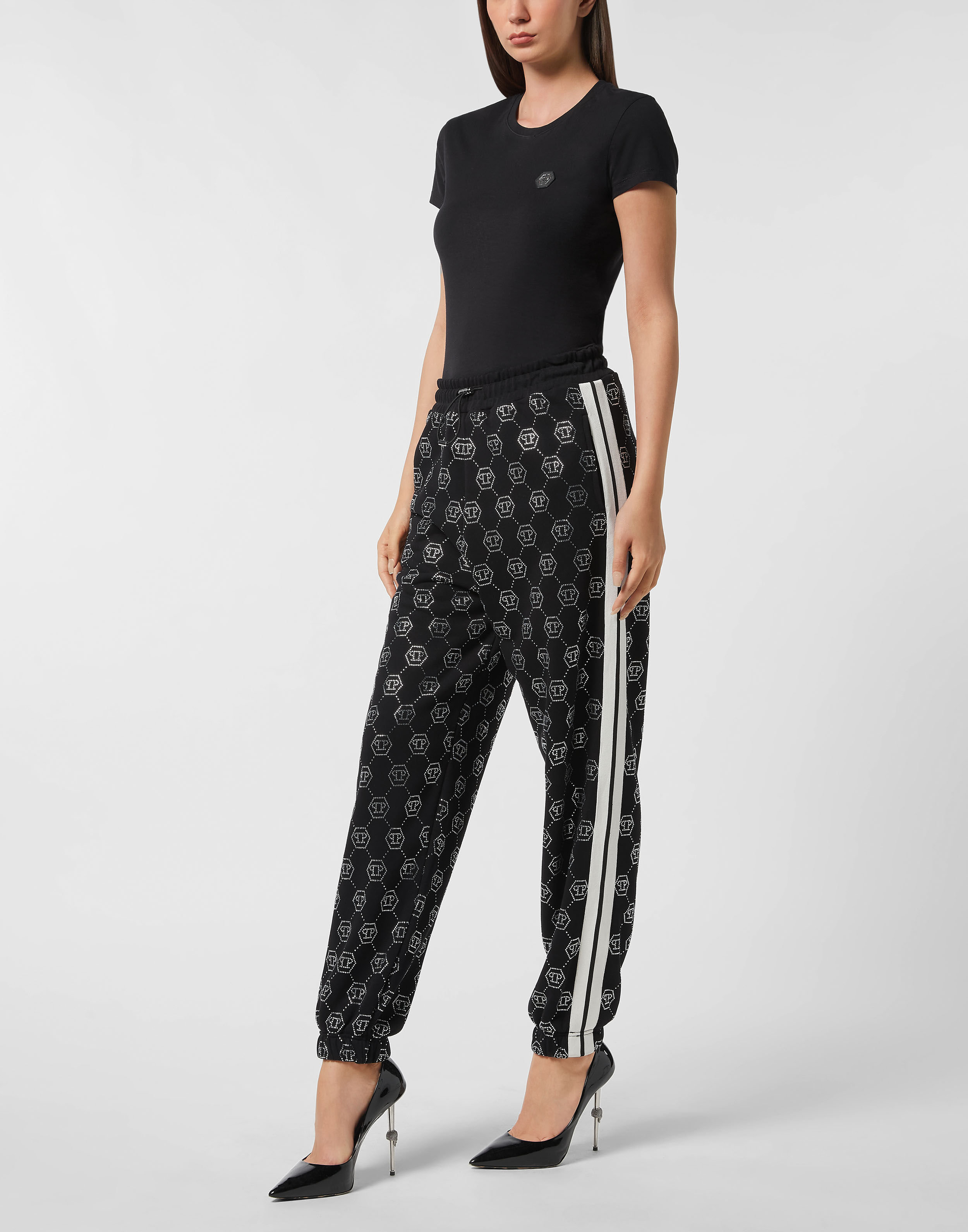 Joggers en molleton lavé à monogramme strass