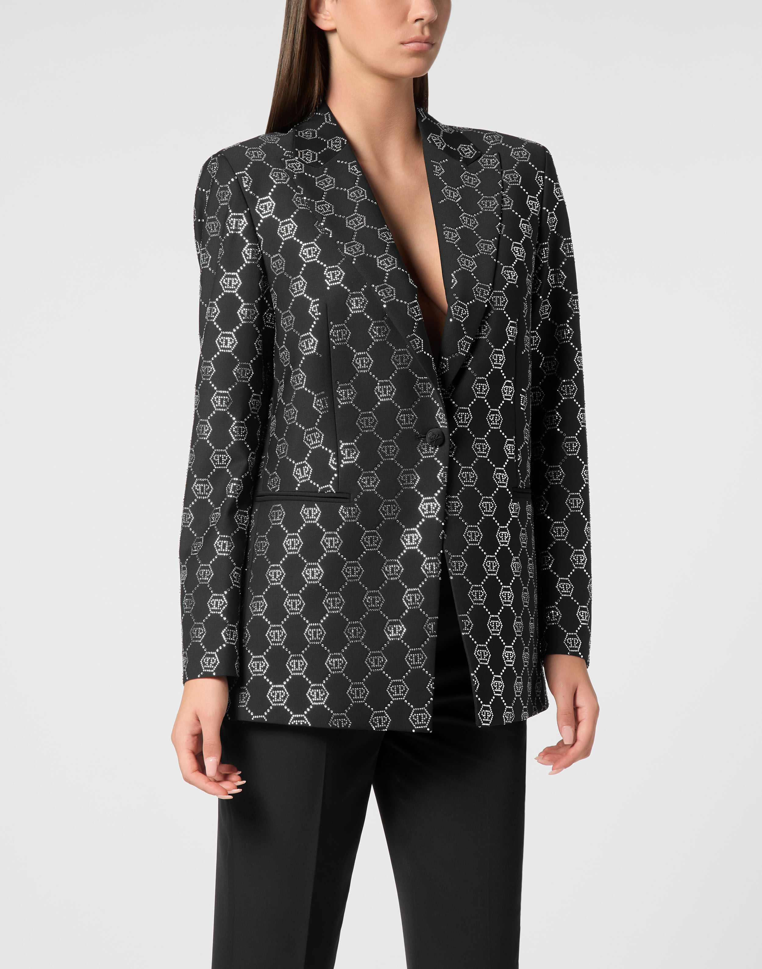 Blazer en laine avec strass monogramme