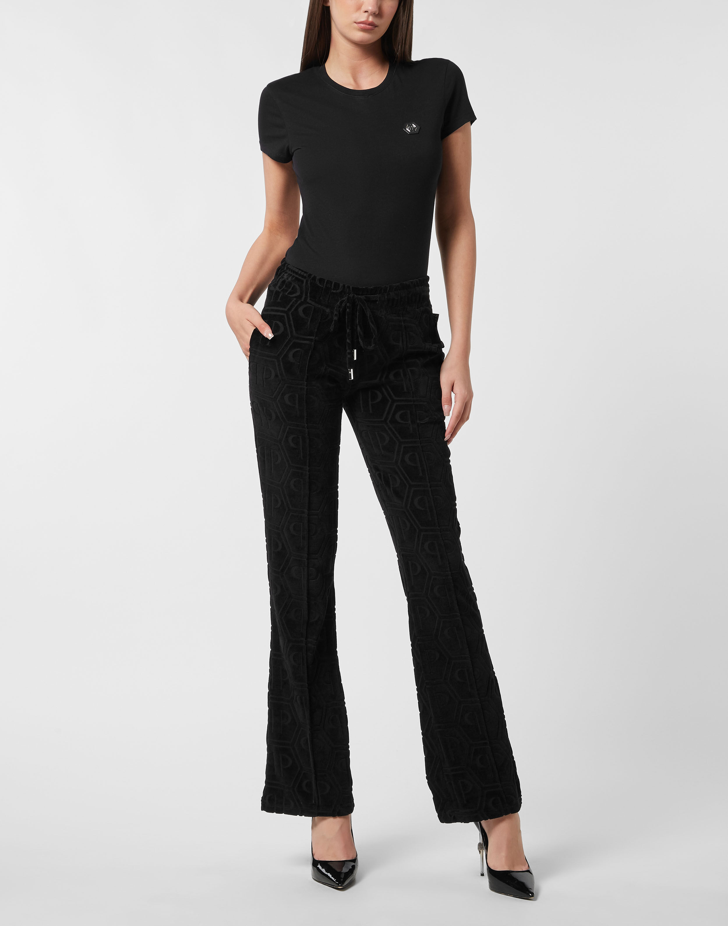 Pantalon de jogging à effet flare avec monogramme jacquard