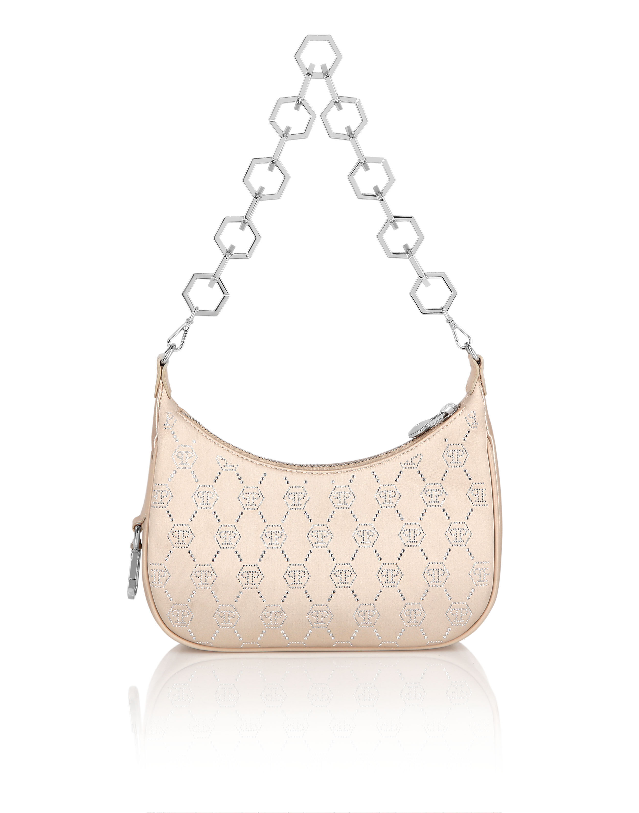 Sac à bandoulière en satin à monogramme strass