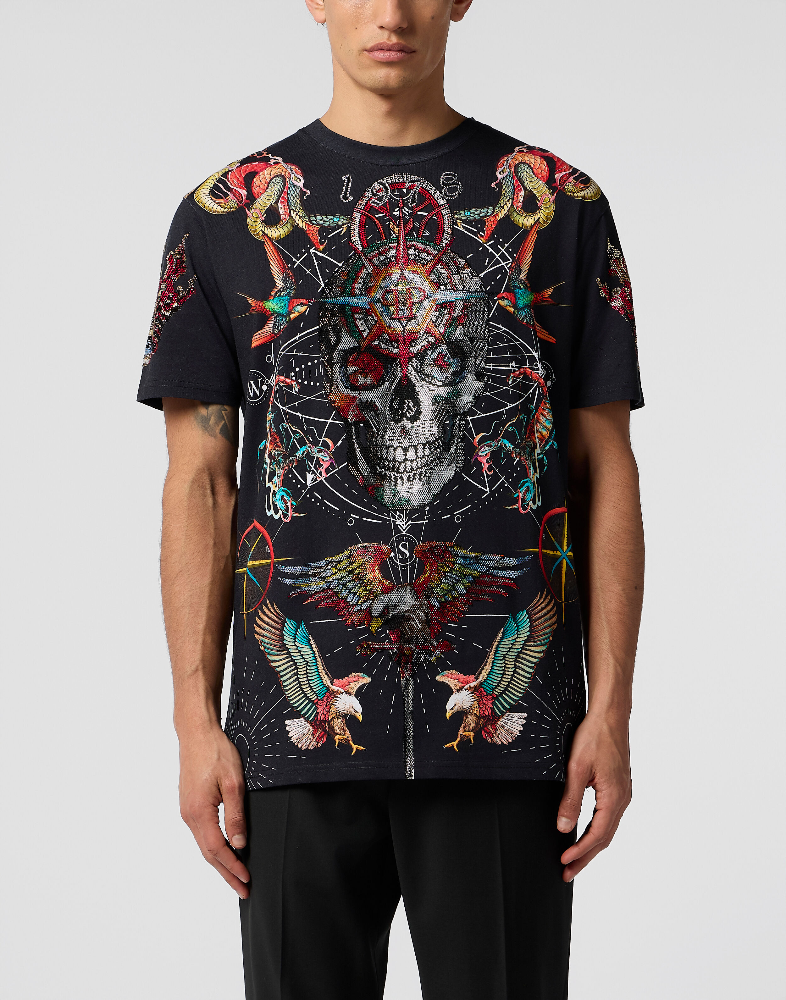 T-shirt col rond pierres tatouage