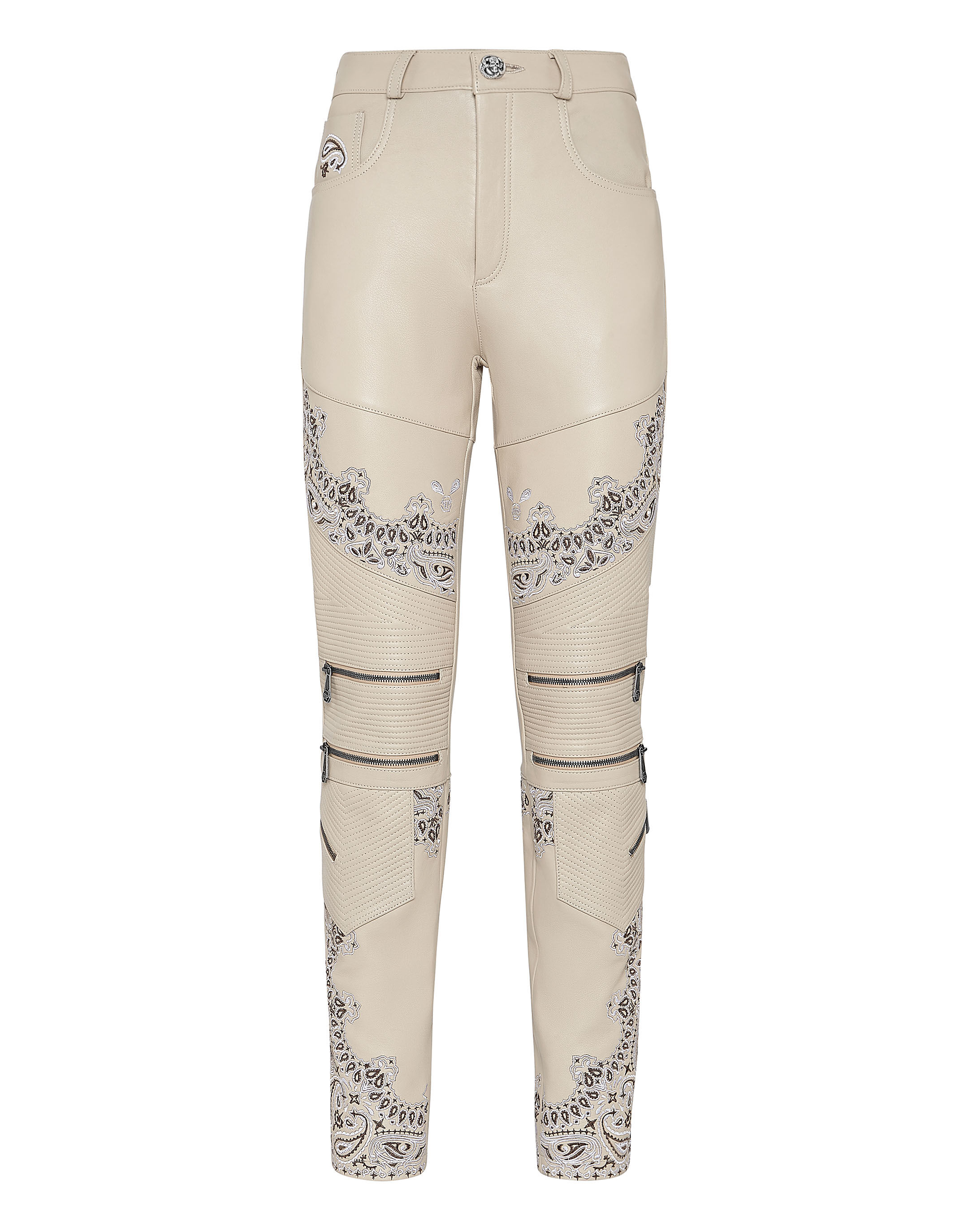 Pantalons longs en cuir avec foulard Paisley