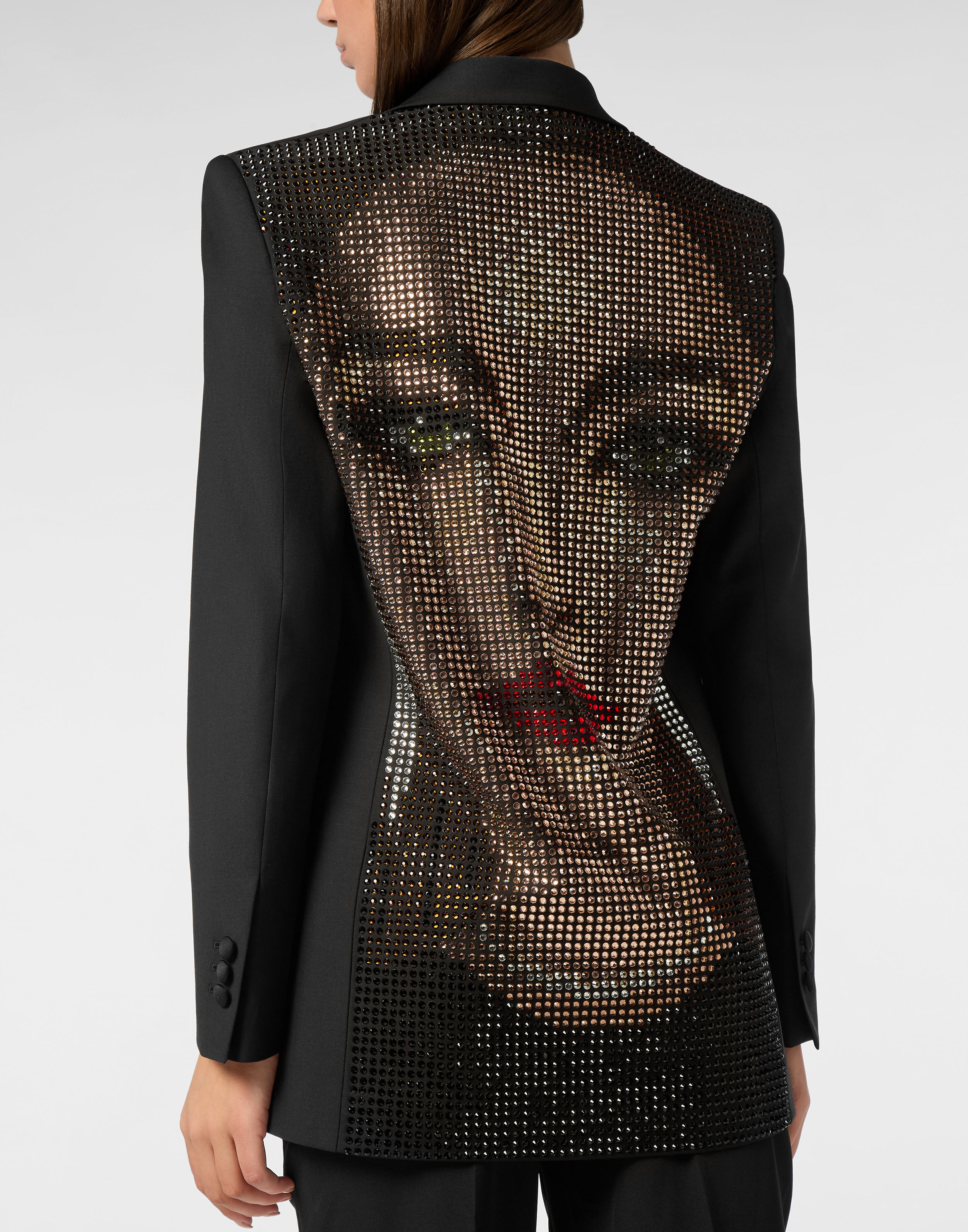 Blazer en laine coupe boyfriend avec strass sur le visage