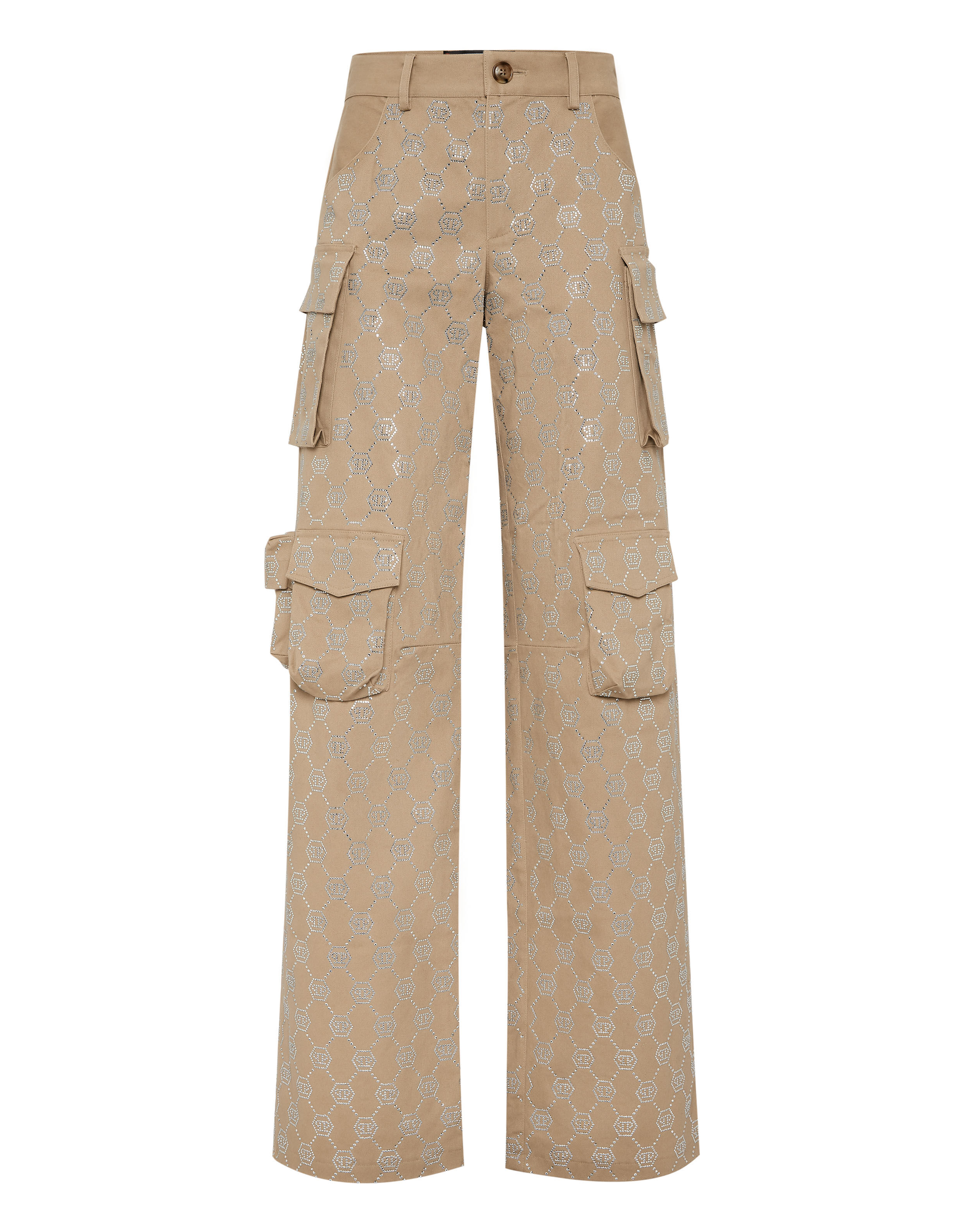 Pantalons longs cargo à coupe strass monogramme