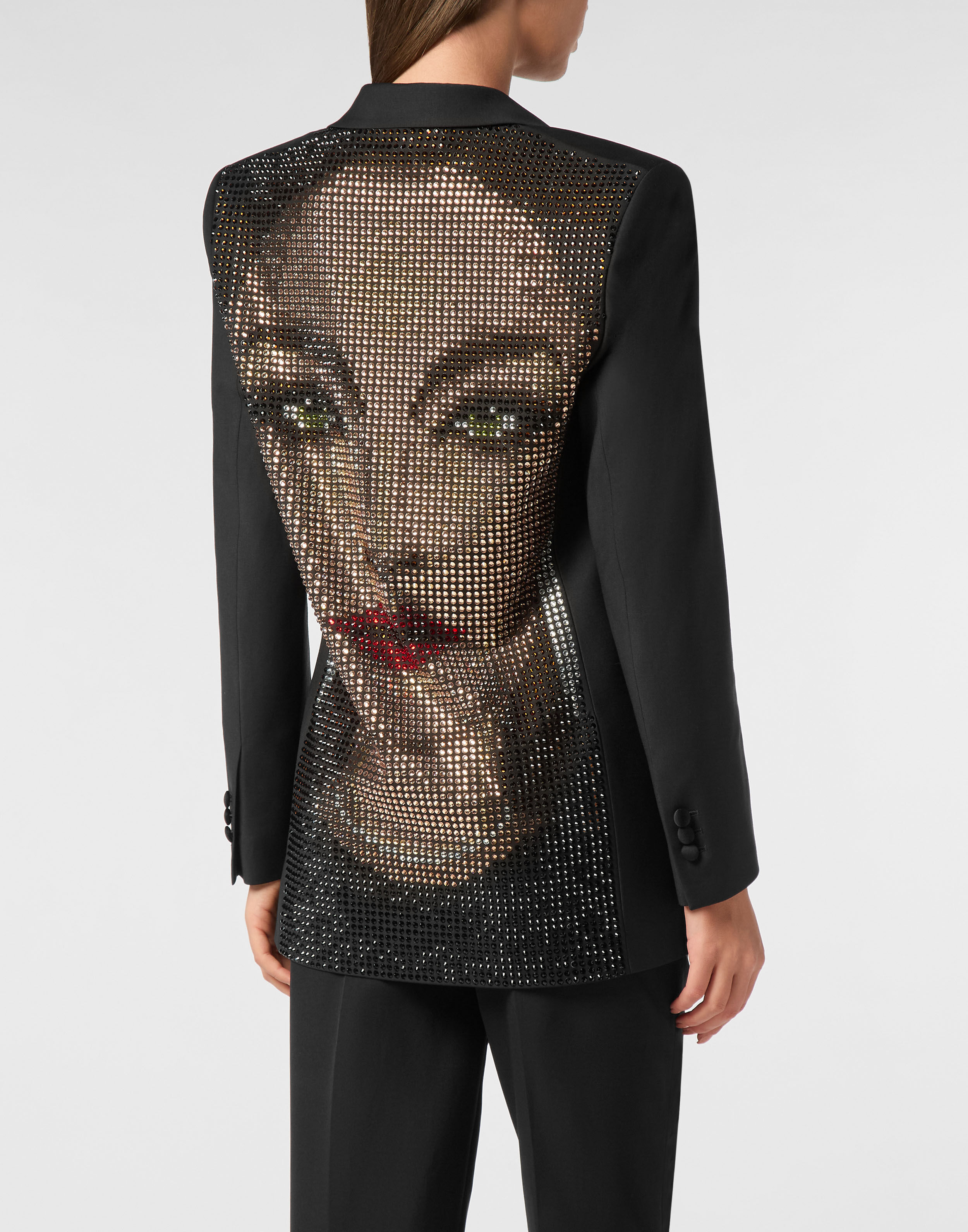 Blazer en laine coupe boyfriend avec strass sur le visage