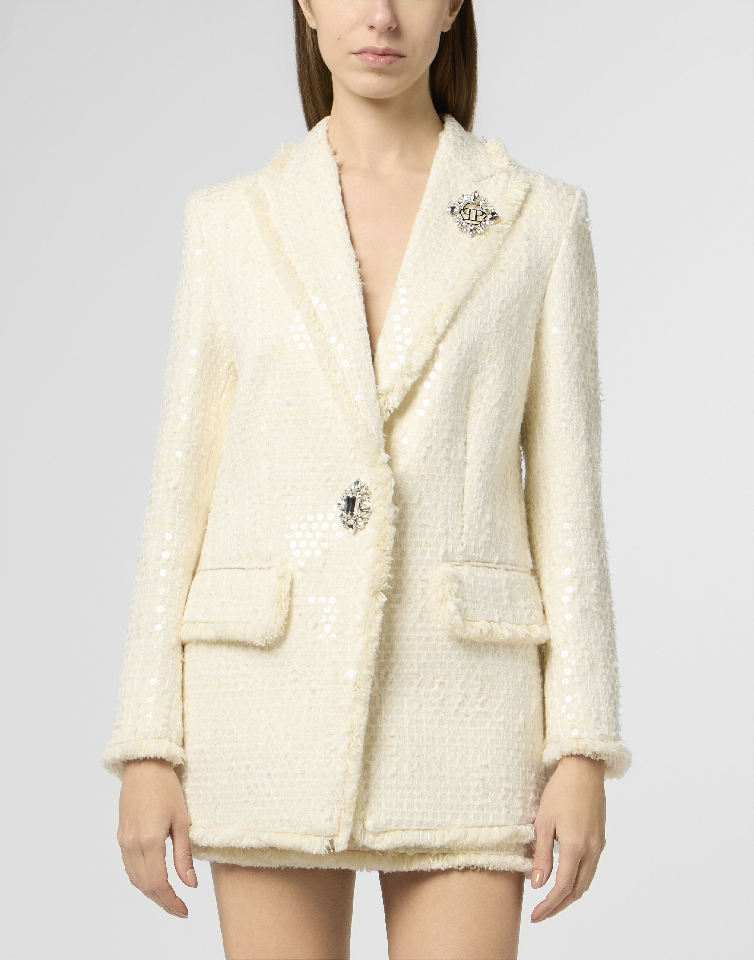 Blazer Paillettes à Coupe Boyfriend Tweed
