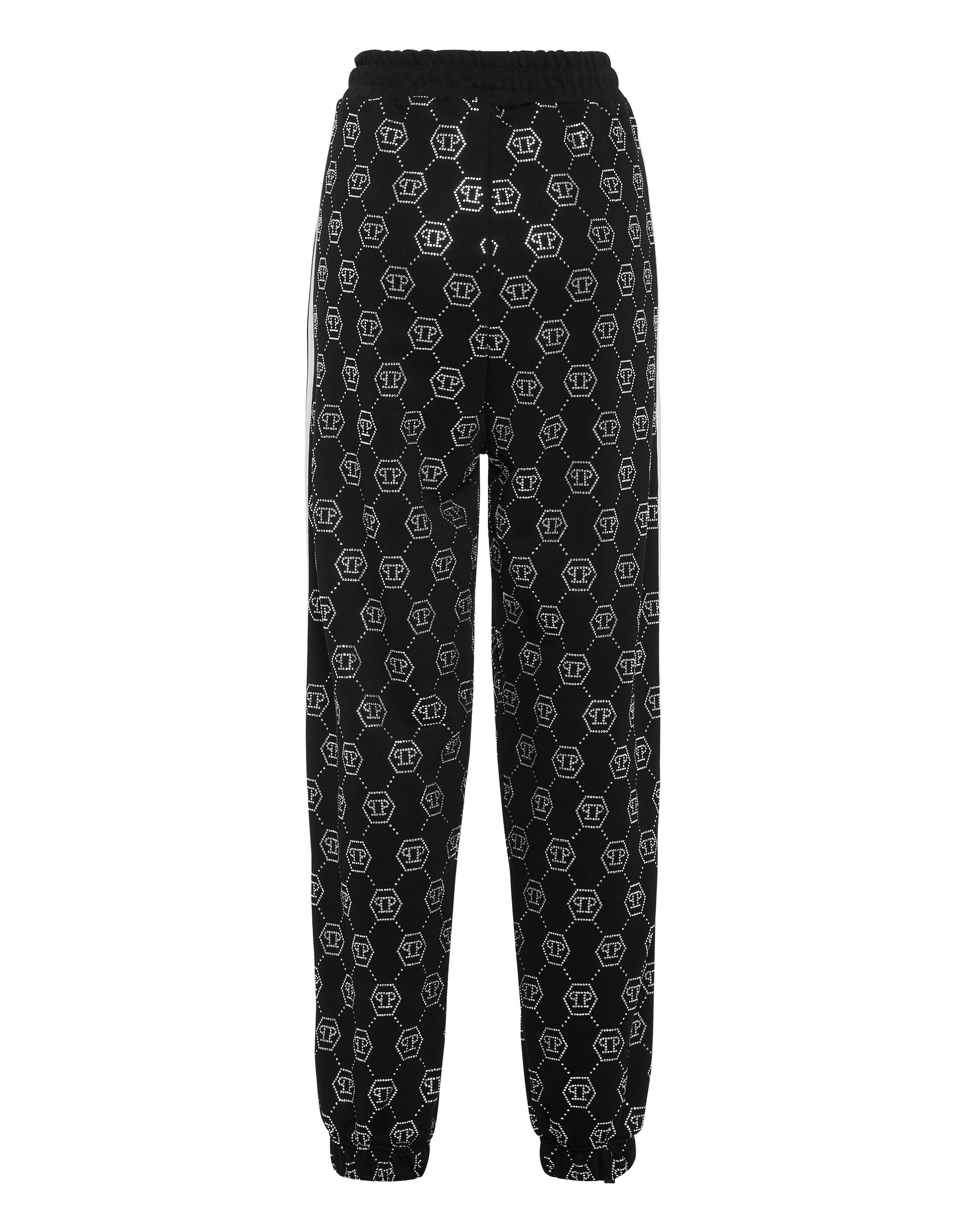 Joggers en molleton lavé à monogramme strass